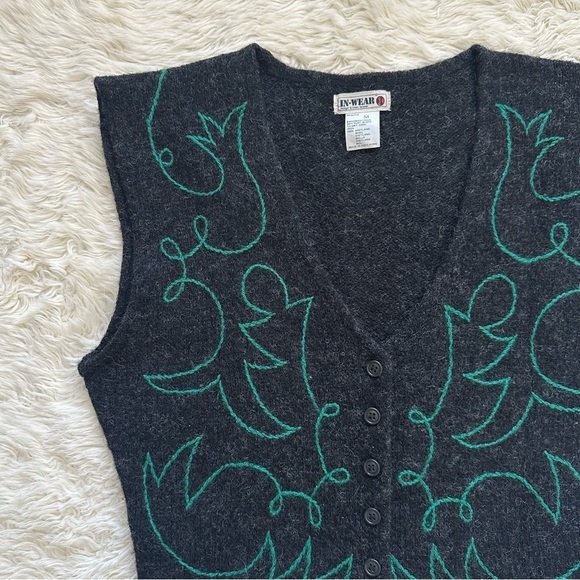 Vintage Sweater Vest InWear Design Kirsten Teisner 100% Shetland Wool Gray M - Picture 4 of 10